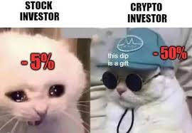 Stock investor vs crypto investor comparison meme
